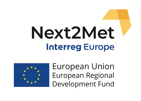 Logotyp projektu Next2Met oraz logo Unia Europejska Europejski Fundusz Rozwoju Regionalnego